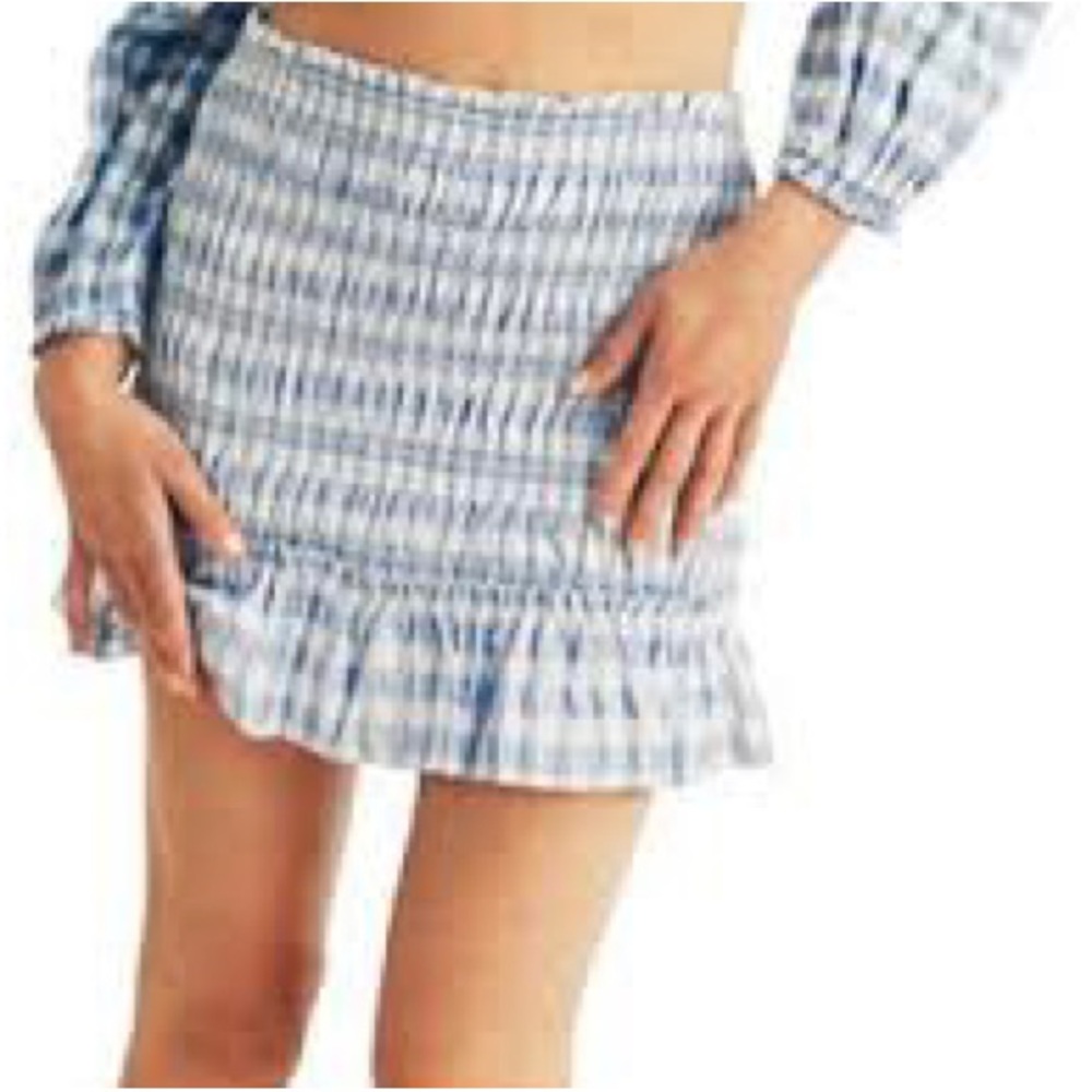 NWT Storia Blue Mini Gingham Skirt Cottage Country Prairie Farm Summer Vacation